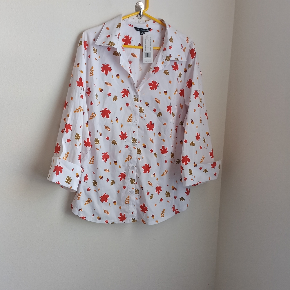 Zac & Rachel Blouse Women 3X Multicolor Shirt Novelty Button Down Casual Versati